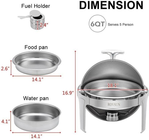 2 Packs Catering Stainless Steel Chafer Chafing Dish Buffet Set Roll Top 6 Quart - Picture 6 of 21