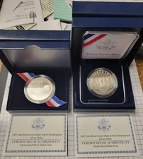 2007 Little Rock Desegregation Silver Dollar Coins. Unc& Proof.