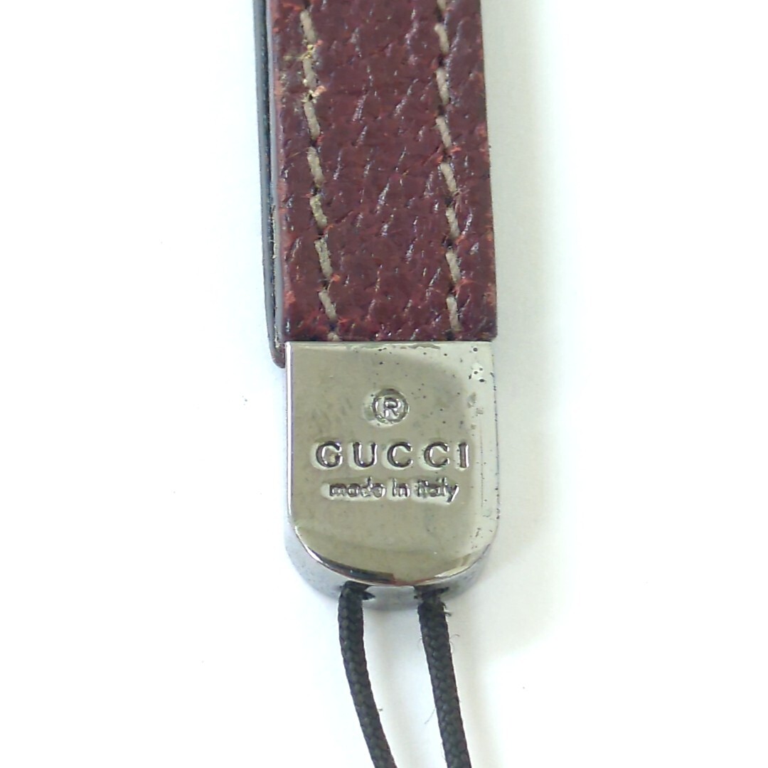 GUCCI Leather Cell Phone Strap GG Logo Reddish Brown made