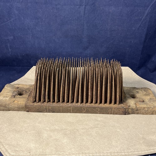 Flax Hetchel Hand Made Antique Primitive Farm Tool Hatchel Comb Linen Cloth - Picture 9 of 21