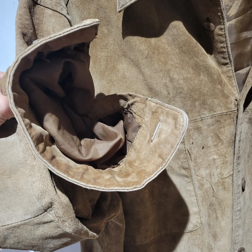 Mens Vintage Perry Ellis Brown Suede Shirt Jacket Size XL Button Front Classic  - Image 4 of 4