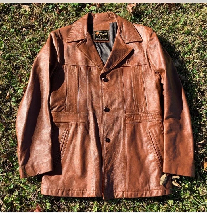 Chaqueta Reed Sportswear Para Hombre Grande Forrada Cuero Marrón Abrigo Vintage Años 70 Foto 2 de 4