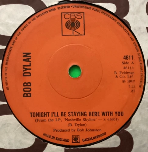 Bob Dylan 7” Vinyl Single “ ..I’ll Be Staying With You “ CBS Records 1969  A-1 .