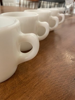 EXTREMELY RARE Fire King Four Restaurant Ware Straight G-215 C-handle White Mugs