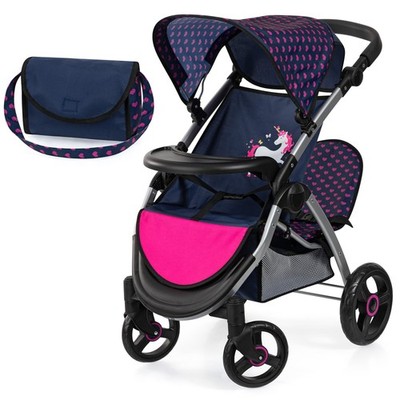 Twin Star Doll Stroller W/ Shoulder Bag, Blue, Hot Pink, Unicorn