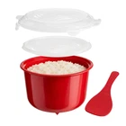 Microwave Rice Cooker Steamer 2.6L Maker Lid Spoon BPA Free Dishwasher Safe