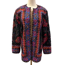 Vintage Carlisle Silk Wool Quilted Medium Paisley Floral Jacket Retro Artsy 