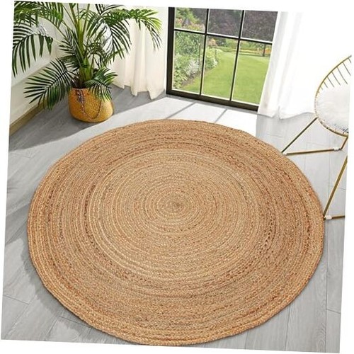 Hand Woven Jute Area Rug - - Rustic Beige Reversible 6' Round Natural 1