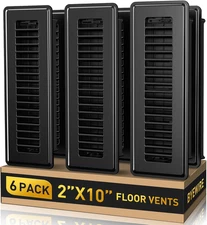 2X10 Floor Register 6-Pack, Heavy Duty Steel Vent Covers, Adjustable Quiet Airfl