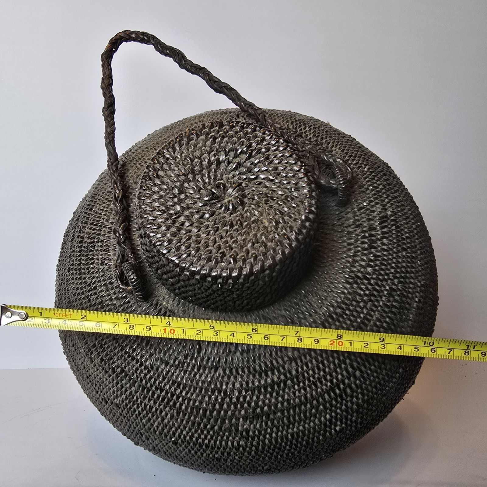 Antique Japanese Bamboo Ikebana Basket Vase Lid Handle Meiji Taisho Era Hanaire