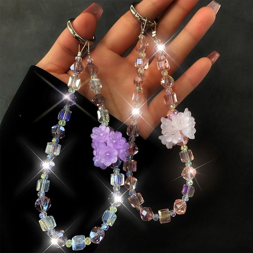 Hand-beaded Mobile Phone Lanyard Strap Crystal Car Keychain Wrist Chain - Photo 10 sur 16