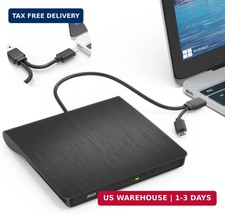 2 in 1 External CD DVD Drive, USB 3.0 and Type-C Disc Reader Burner Player