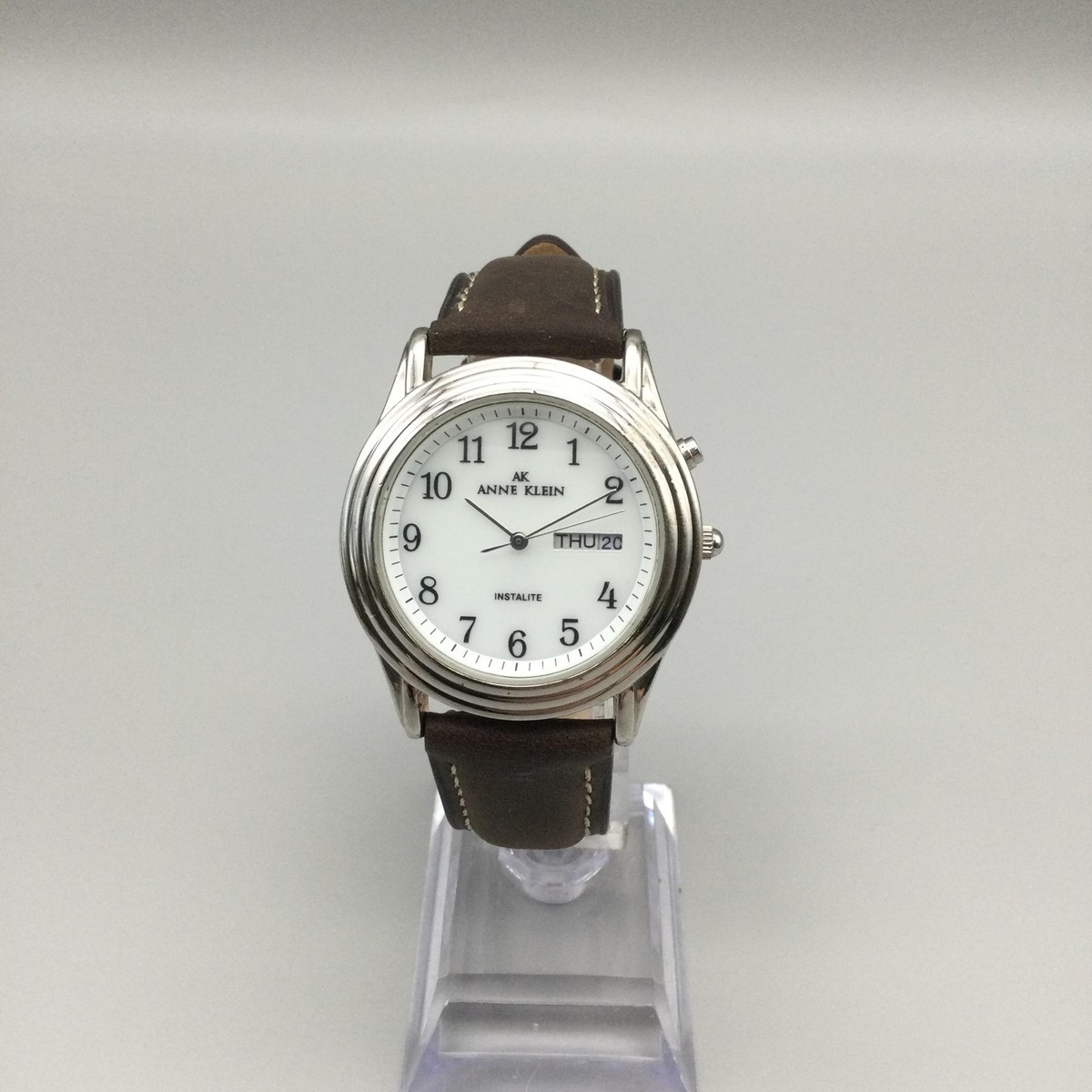 Anne様 Anne Klein Womens Watch 37mm White Dial Leather Day Date Instalite