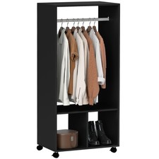 HOMCOM Open Wardrobe Clothes Rail Bedroom Clothes Storage Rod Shelves Black
