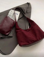 Burgundy Women's Faux Suede Style Shoulder Hobo Bag