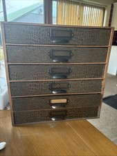 Vintage Desk Table Top Paper Covered Pine Stationery Filing Drawers Office