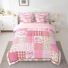 Pink Pig 7 Piece Bedding Set for Girls Boys Kids Full Size Cartoon Cute Pig B...