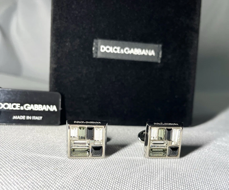 Autentici bellissimi gemelli DOLCE & GABBANA logo strass e pietra nera - Immagine 2 di 4