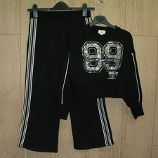 River Island Girls Black Silver Tracksuit Jogging Suit Crew Jumper Age 7-8 128cm