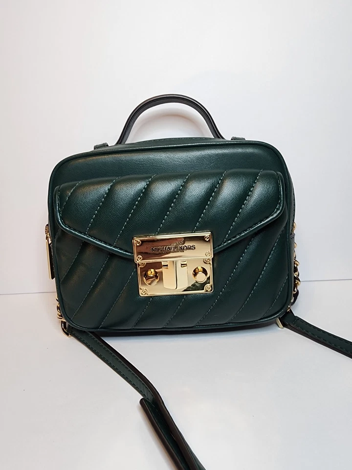 NUEVO Bolso Cartera Michael Kors Rosa Pequeño Asa Superior Forrest Cuero Acolchado Verde Foto 2 de 4