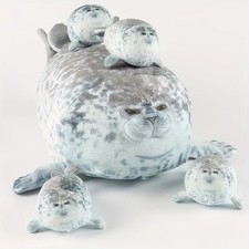 Blob Seal Plush Pillow Set, 40cm Soft Mama Seal with 4 Baby Seals, Cute Sea