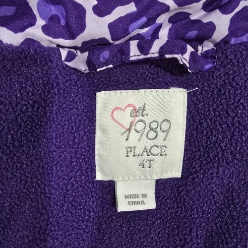 EST 1989 Place Puffer Jacket Vest Size 4T Girls Purple Animal Print Open Zipper - Picture 6 of 8