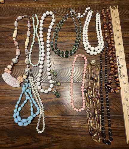 Vintage Glass Beaded Necklace Lot 12pcs Murano Style Milk Glass Crystal Retro