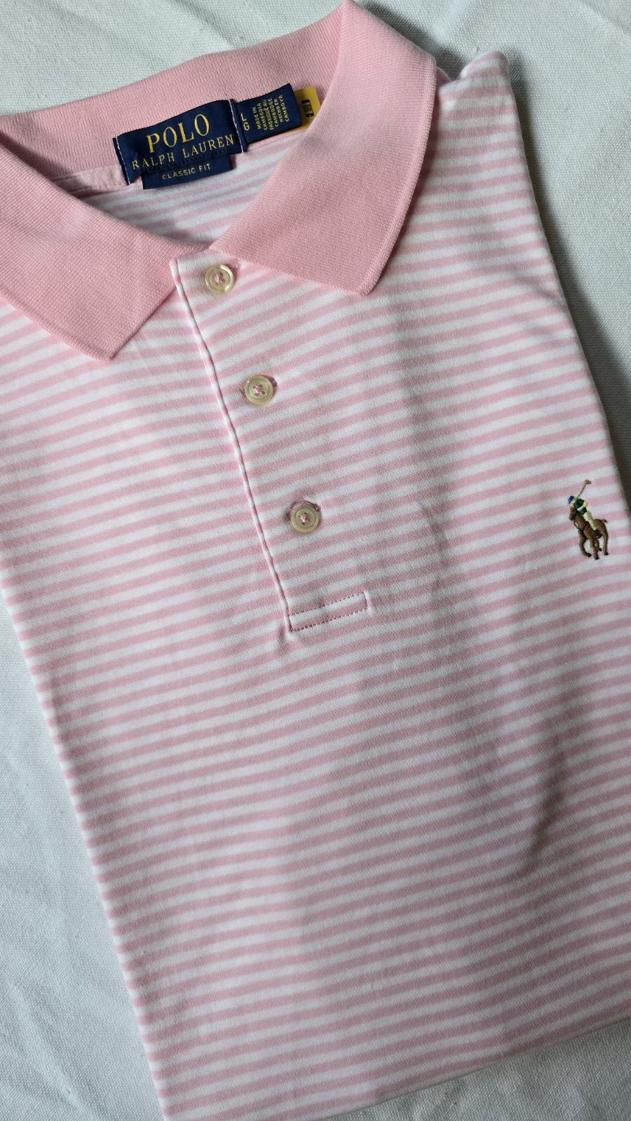 Polo Ralph Lauren 3 bottoni rosa righe polo pony maglia shirt uomo taglia large