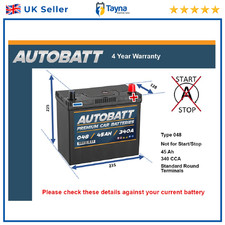 Battery fits ACURA INTEGRA 1.5 1.6 85 to 90 048 340A 45Ah 4Yr Warranty Autobatt