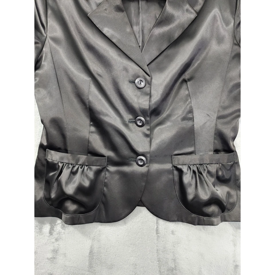 Chaqueta Blazer Olga Egovora Satén Talla M Negra Formal Fiesta Oficina Carrera Bolsillos Foto 2 de 4