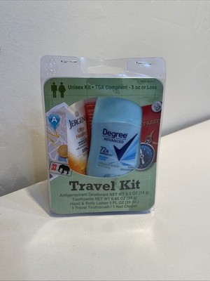 Unisex Travel Kit TSA Compliant Deodorant, Toothpaste, Lotion, Toothbrush