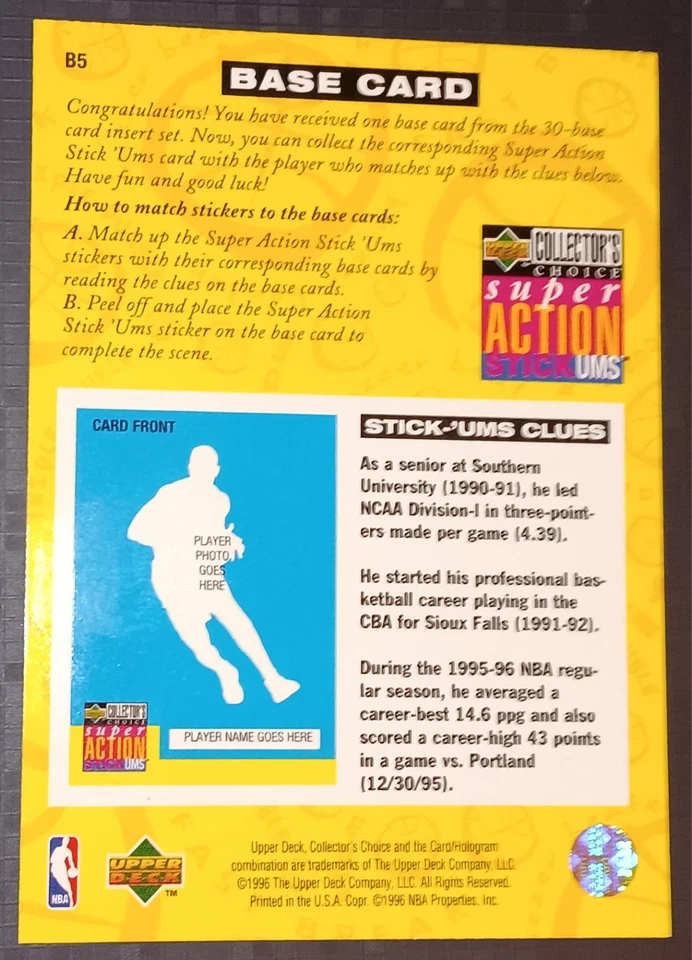 1996-97 Upper Deck Collector's Choice Super Action Stick 'Ums #B5, Bobby Phills Foto 3 de 3