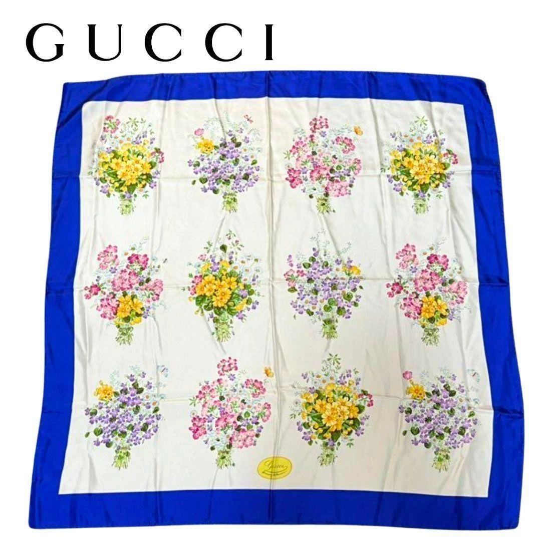 Echarpe GUCCI grande taille motif floral bleu