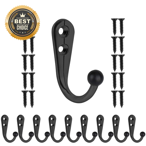 Wall Mounted Hooks Coat, Metal for Hanging Coats, Towel , Keys Closet Bag 10 Pcs