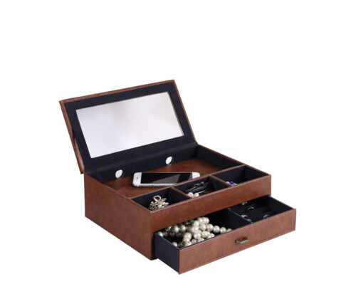 12 Zoll Braun Kunstleder bedeckt Hartglas Männer Diener Box - Bild 3 von 3