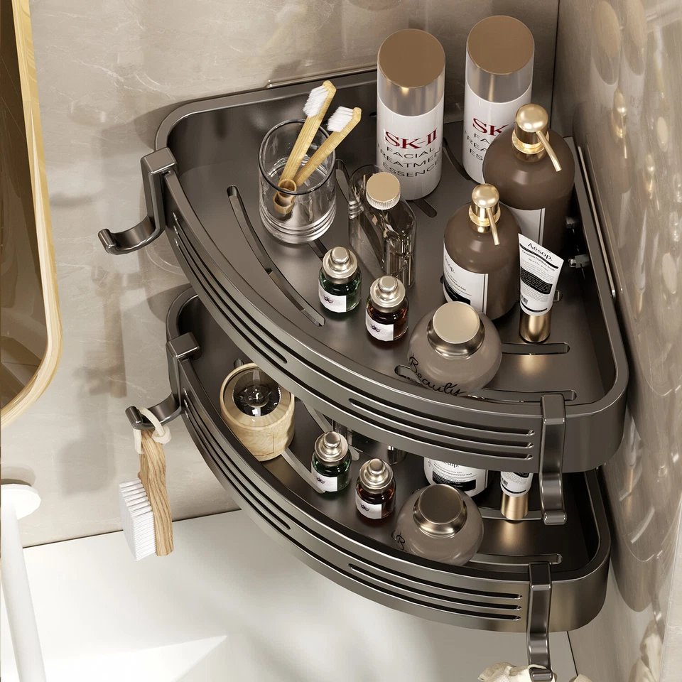 2 Tlg. Duschkorb Duschablage ohne Bohren Edelstahl Regal Eckregal Duschregal DE - Bild 4 von 4