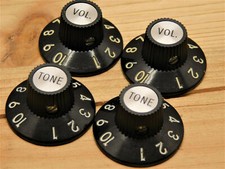  4 BAKELITE 1-10 Volume/Tone Witch Hat Knobs for '72 Tele 1/4" Solid Shaft Pots