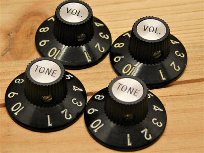 (4) BAKELITE 1-10 Volume/Tone Witch Hat Knobs for '72 Tele 1/4'' Solid Shaft Pots