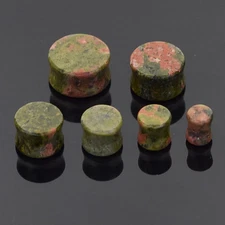 Natural Stone Ear Plugs Ear Gauges Double Flares Flesh Tunnels Saddle Plug-PAIR