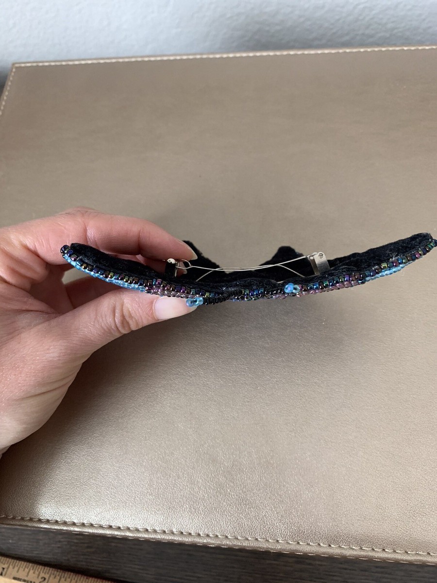 Vintage Large Beaded Butterfly Barrette Blue Teal Handmade Made  in France Vintage Large Beaded Butterfly Barrette Blue Teal Handmade  main image 4
