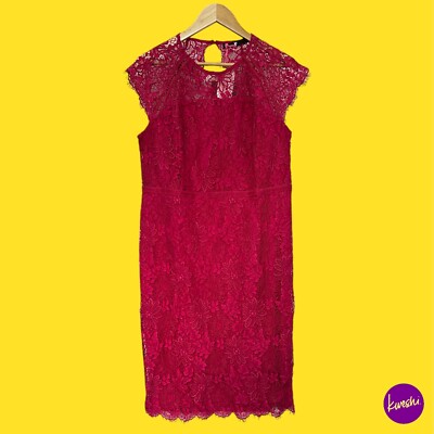 V BY VERY Damen Midikleid, Spitzen Overlay, Fuchsia Pink, UK 18 | EU 46 | US 14