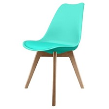 Image of Aqua Plastic Dining Chair with Squared Light Wood Legs - Aqua seat pad - Soho