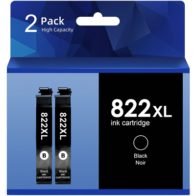 2x 822XL Ink Cartridge Black Replacement for Epson Workforce Pro WF-4820 WF-4833
