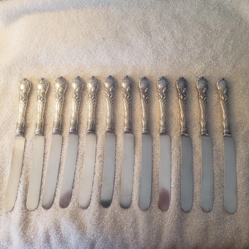 LA PARISIENNE REED & BARTON sterling silver set 12 LUNCHEON KNIVES 8 7/8" C Mono