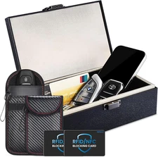 Large Faraday Box Key Fob Protector with Bags and RFID Blocking Card 2 Pack Rfid