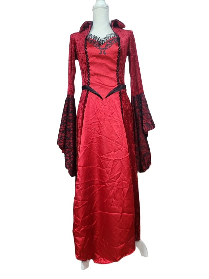 Vestido largo gótico para mujer Vestido de vampiro Halloween Disfraz pagano Vestido de terciopelo PEQUEÑO Foto 3 de 4
