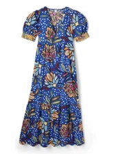 Tabitha Brown x Target Women's Blue Floral/Dot Print Puff Sleeve Dress 10 New