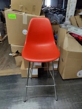 Herman Miller Eames Molded Plastic Red/Orange Counter Stool 2018 Glides