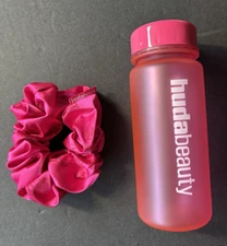Huda Beauty  Beauty Is Self Made  Pink Water Bottle 550mL & Pink Huda Scrunchie