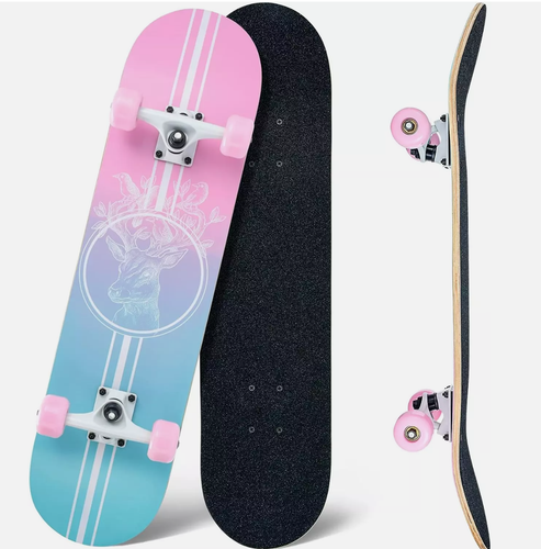 Skateboard,31 X 8 Inch Complete Skateboard, 8-Layer Maple Wood Deck Double Kick - Picture 2 of 8